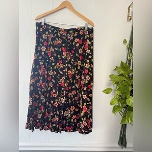 Vintage Whimsygoth Cottagecore Gothic Fairycore Floral Red Pleated Midi Skirt 1x